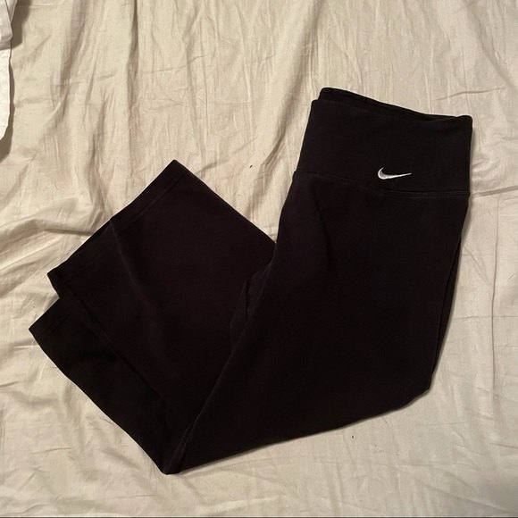 NIKE crop leggings womens black dri fit cropped wide leg legging small - Picture 2 of 3